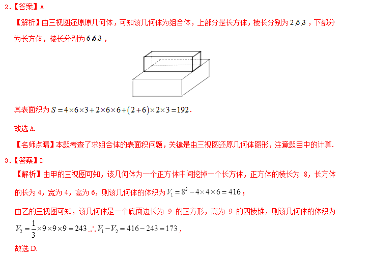 高考数学考点之空间几何体的表面积和体积 王羽课堂